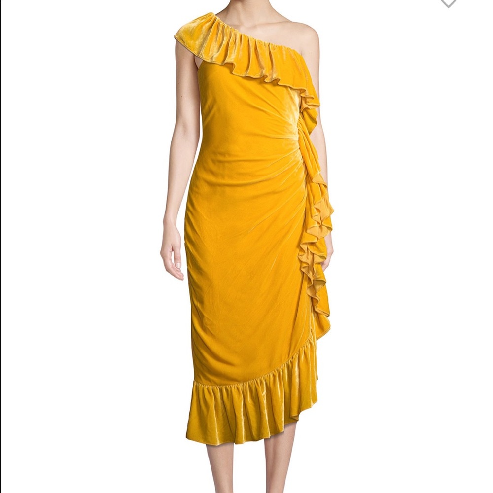MESTIZA NEW YORK Flamenco 1-Shoulder Velvet Ruffle Dress size 4